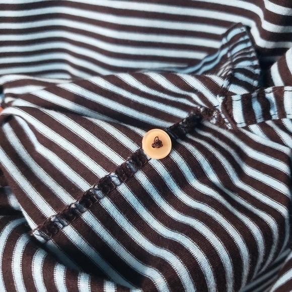 Peter Millar Striped 100% Cotton Turquoise/Black Golf Polo-Size L - Picture 4 of 5